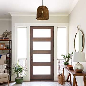 Ahaloye Woven Boho Rattan Pendant Lighting, 13.78” Tightly Woven Wicker Dome Pendant Light for Kitchen Dining Room Bedroom Foyer Hallway, Dark Brown