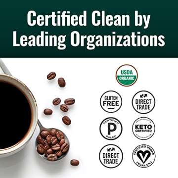 Natural Force - Organic Clean Coffee Classic, Mold & Mycotoxin Free, Lab Tested for Toxins & Purity, Low Acidity, Incredible Taste & Aroma, Whole Bean Medium Roast, 12 oz