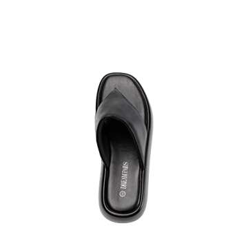 DREAM PAIRS Women Thong Platform Sandals Y2K Comfort Cute Slides Soft Flatform Flip Flop Sandals for Summer Beach SDPW2351W Black Size 6