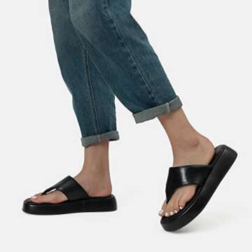 DREAM PAIRS Women Thong Platform Sandals Y2K Comfort Cute Slides Soft Flatform Flip Flop Sandals for Summer Beach SDPW2351W Black Size 6