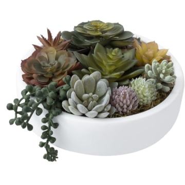 Stylish 8 Inch Artificial Succulent in Concrete Bowl