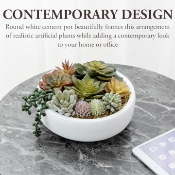 Stylish 8 Inch Artificial Succulent in Concrete Bowl