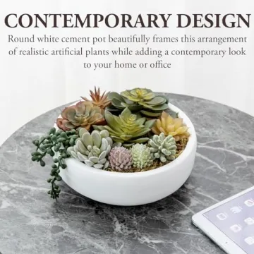 Stylish 8 Inch Artificial Succulent in Concrete Bowl
