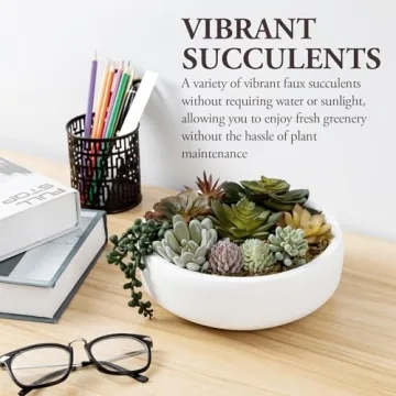 Stylish 8 Inch Artificial Succulent in Concrete Bowl