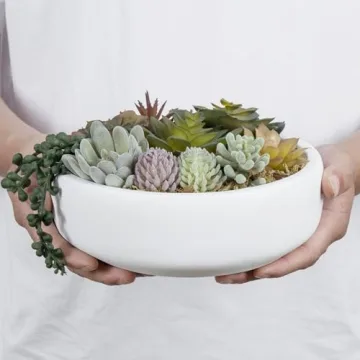 Stylish 8 Inch Artificial Succulent in Concrete Bowl