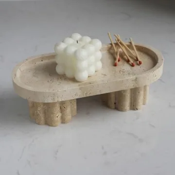 Natural Travertine Oval Tray for Decorative Storage
