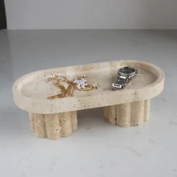 Natural Travertine Oval Tray for Decorative Storage