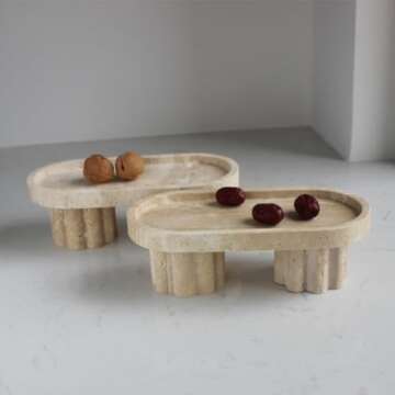 Natural Travertine Oval Tray for Decorative Storage