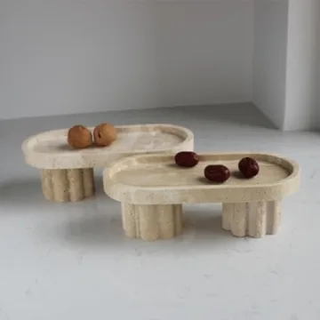 Natural Travertine Oval Tray for Decorative Storage