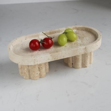 Natural Travertine Oval Tray for Decorative Storage