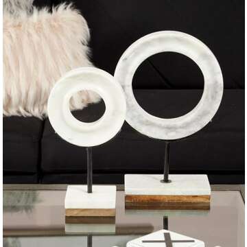 CosmoLiving by Cosmopolitan Marble Geometric Decorative Sculpture Circle Home Decor Statue with Marble Base, Accent Figurine 9' x 4' x 14', White