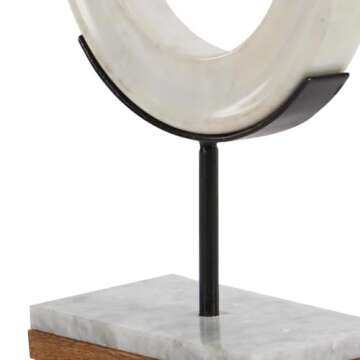 CosmoLiving by Cosmopolitan Marble Geometric Decorative Sculpture Circle Home Decor Statue with Marble Base, Accent Figurine 9' x 4' x 14', White