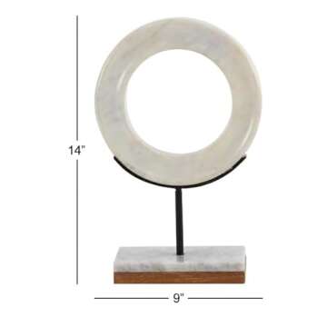 CosmoLiving by Cosmopolitan Marble Geometric Decorative Sculpture Circle Home Decor Statue with Marble Base, Accent Figurine 9' x 4' x 14', White