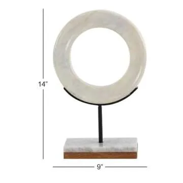 CosmoLiving by Cosmopolitan Marble Geometric Decorative Sculpture Circle Home Decor Statue with Marble Base, Accent Figurine 9' x 4' x 14', White