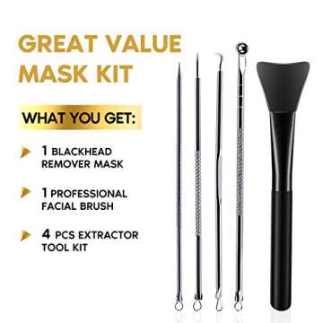 YLNALO Blackhead Remover Mask Kit, Charcoal Peel Off Facial Mask with Brush and Pimple Extractors, Deep Cleansing for Face Nose Blackhead Pores Acne, For All Skin Types (3.5 Fl.oz)