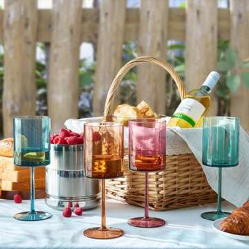 Unbreakable Stemmed Square Tritan Acrylic Floating Wine Glasses European Style | Set of 4 | 100% US Drinkware, 18 oz Dishwasher Safe Muted Color Shatterproof BPA-free plastic, All Purpose Glassware