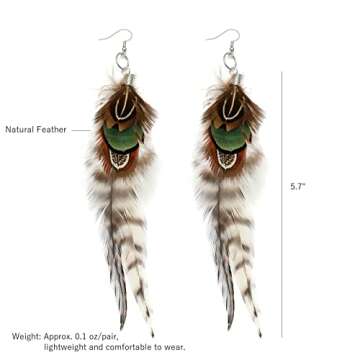 RUOFFETA Long Feather Earrings for Women, Boho Bohemian Earrings Multicolor Tassel Handmade Feather Earrings for Women Dangling(Style H)