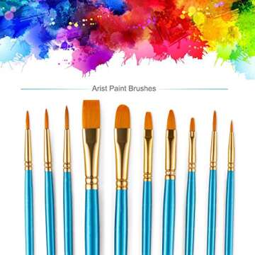 Acrylic Paint Brushes Set, 10pcs Round Pointed Nylon Hair Paint Brush Set Fine Tip Miniature Paintbr...
