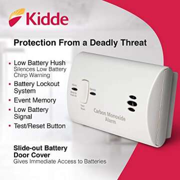Kidde Carbon Monoxide Detector, Battery Powered CO Alarm with LEDs, Test-Reset Button, Low Battery Indicator, Portable, 6 Pack