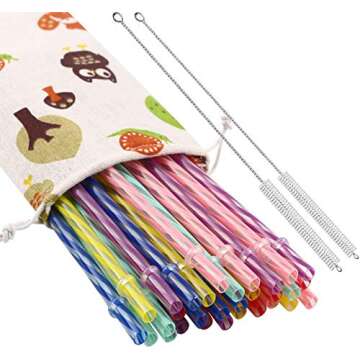33 Pieces Reusable Plastic Straws Fit for Mason Jars, Tumblers, 9 Inches Transparent Colored Unbreakable Drinking Straws with 1 Straw Carrying Case and 2 Cleaning Brushes, BPA Free and Eco-friendly