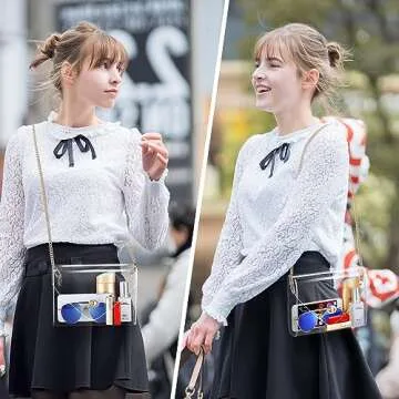 HAOGUAGUA Clear Purse for Women, Clear Bag Stadium Approved, See Through Clear Handbag for Concerts Sports Events (Gold)