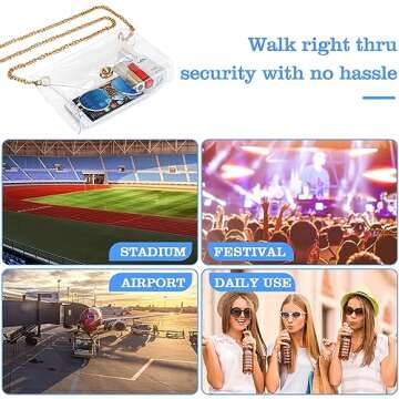 HAOGUAGUA Clear Purse for Women, Clear Bag Stadium Approved, See Through Clear Handbag for Concerts Sports Events (Gold)
