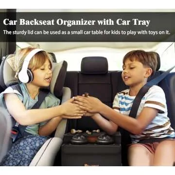 Car Seat Organizer-Car Organizers and Storage with Cooler Compartment, Car Organizer Front Back Seat for Kids, Car Storage Organizer with Lid Cup Holder Tissue Holder for Road Trips (Black)