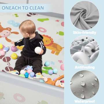 Palopalo 71"x59" Extra Large Baby Playpen, Sturdy Safety Playard for Babies and Toddlers, Baby Activity Center with 8 Suction Cup Bases and Soft Breathable Mesh, Infants Play Pen with Gate, Gray