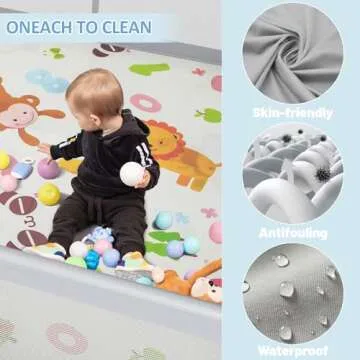 Palopalo 71"x59" Extra Large Baby Playpen, Sturdy Safety Playard for Babies and Toddlers, Baby Activity Center with 8 Suction Cup Bases and Soft Breathable Mesh, Infants Play Pen with Gate, Gray