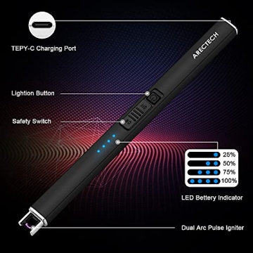ARECTECH Electric Lighter Rechargeable USB Plasma Arc for Candle Camping