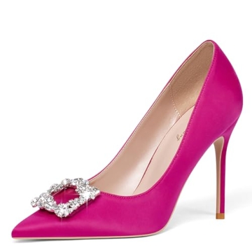 Elisabet Tang Women's Pumps 4 Inch Satin Glitter Rhinestone Heels for Women High Heels Closed Pointe...