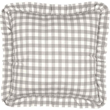 VHC Brands Charming Farmhouse Grey Buffalo Check Euro Sham with Ruffles