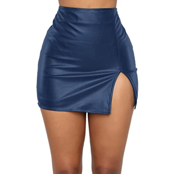 Women Bodycon Short Skirt A Line Stretch Mini Skirt Leather Split Pencil Skirt Sexy Zipper High Wais...