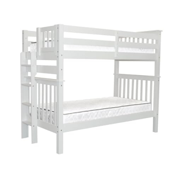 Bedz King Tall Bunk Beds Twin over Twin Mission Style with End Ladder, White