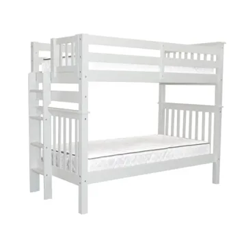 Bedz King Tall Bunk Beds Twin over Twin Mission Style with End Ladder, White