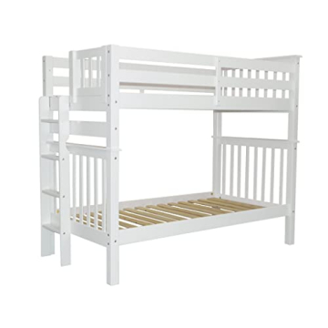 Bedz King Tall Bunk Beds Twin over Twin Mission Style with End Ladder, White