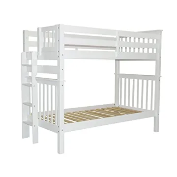 Bedz King Tall Bunk Beds Twin over Twin Mission Style with End Ladder, White