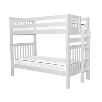 Bedz King Tall Bunk Beds Twin over Twin Mission Style with End Ladder, White