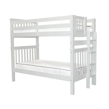 Bedz King Tall Bunk Beds Twin over Twin Mission Style with End Ladder, White