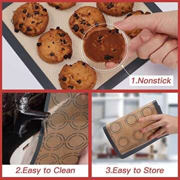 Non-slip Silicone Pastry Mat 3 Set of 1 Quarter + 1 Round & 1 Square Silicone Mats for Baking Mat Food Safe Tray Liner