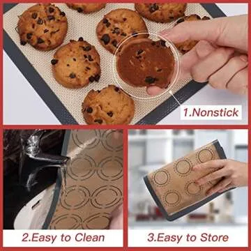 Non-slip Silicone Pastry Mat 3 Set of 1 Quarter + 1 Round & 1 Square Silicone Mats for Baking Mat Food Safe Tray Liner