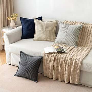 MIULEE Cream Corduroy Pillow Covers Set of 2 - Decorative Throw Pillows