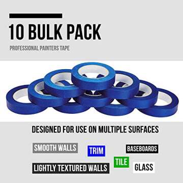 Lichamp 10-Piece Blue Painters Tape 1 inch, Blue Masking Tape Bulk Multi Pack, 1 inch x 55 Yards x 10 Rolls (550 Total Yards)