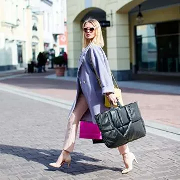 Black Tote Bag Puffer Purses Bag for Women Large Puffer Tote Bag Lightweight Puffer Handbag Quilted Tote Bag Black Puffer Tote With Zipper Puffy Tote Bag Trendy