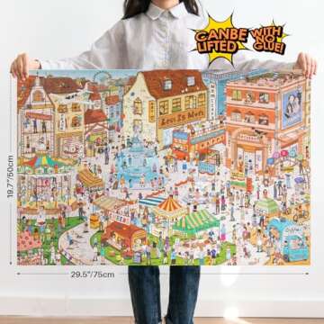 1000 Piece Puzzle for Adults, MOMIBOOK Jigsaw Puzzles of Vintage Village Town, Painting Image Funny ...