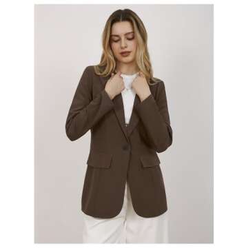 MakeMeChic Women's Lapel Neck Long Sleeve Blazer Suit Single Breasted Loose Fit Coat Brown X-Small
