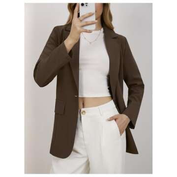 MakeMeChic Women's Lapel Neck Long Sleeve Blazer Suit Single Breasted Loose Fit Coat Brown X-Small