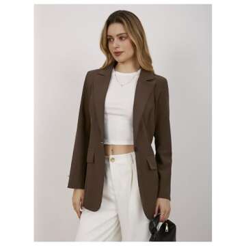 MakeMeChic Women's Lapel Neck Long Sleeve Blazer Suit Single Breasted Loose Fit Coat Brown X-Small