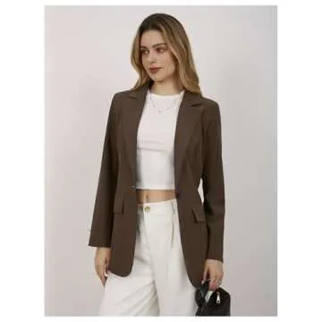 MakeMeChic Women's Lapel Neck Long Sleeve Blazer Suit Single Breasted Loose Fit Coat Brown X-Small