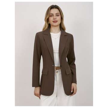 MakeMeChic Women's Lapel Neck Long Sleeve Blazer Suit Single Breasted Loose Fit Coat Brown X-Small